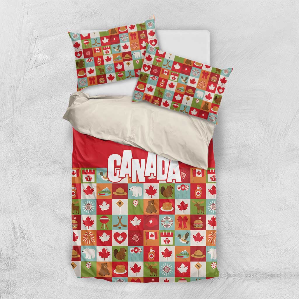 Canada Football Bedding Set Patchwork Icons and Maple Leaf Pattern - Wonder Print Shop