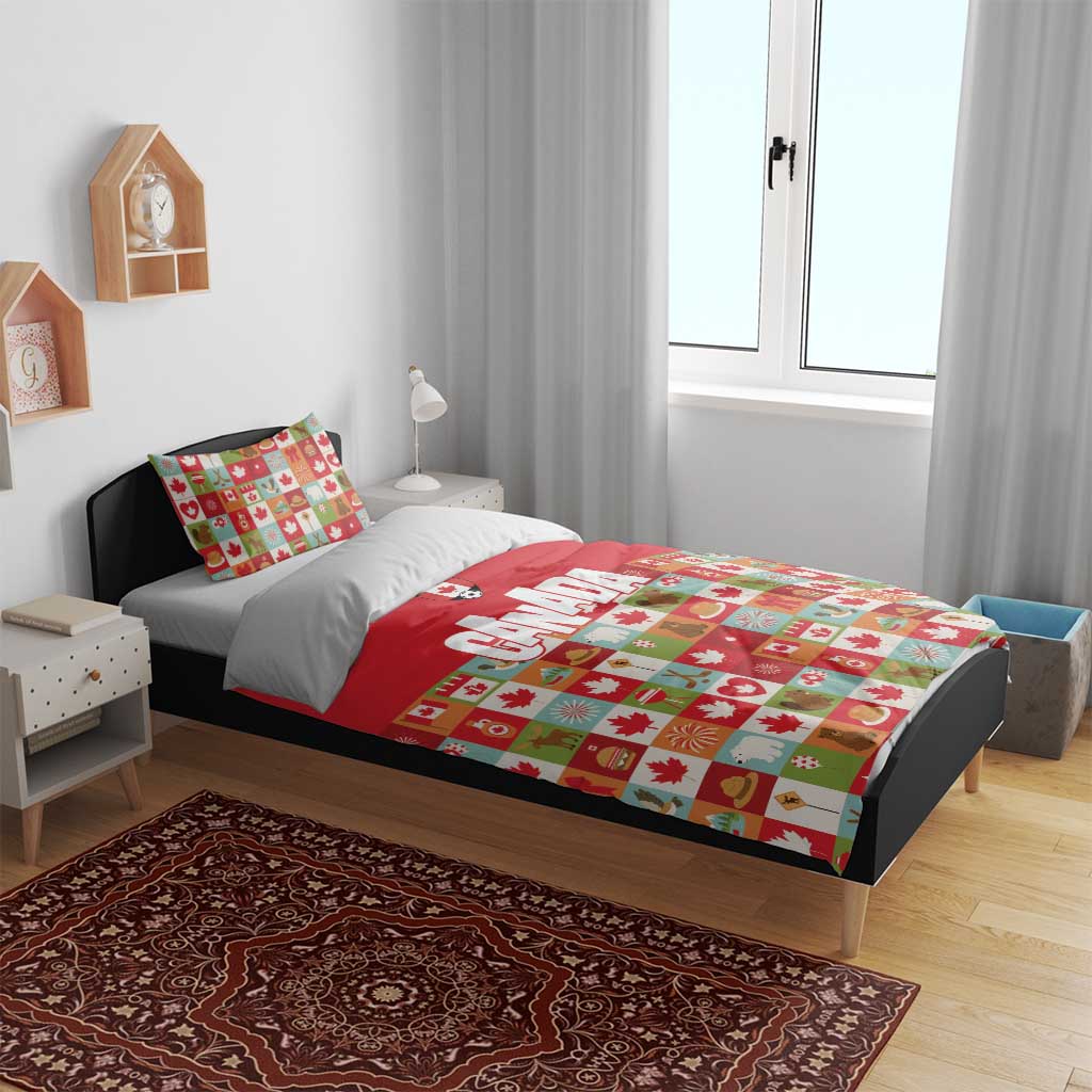 Canada Football Bedding Set Patchwork Icons and Maple Leaf Pattern - Wonder Print Shop