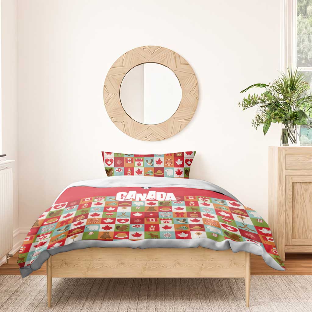 Canada Football Bedding Set Patchwork Icons and Maple Leaf Pattern - Wonder Print Shop