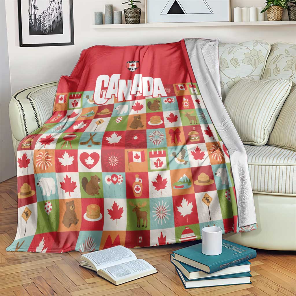Canada Football Blanket Patchwork Icons and Maple Leaf Pattern - Wonder Print Shop