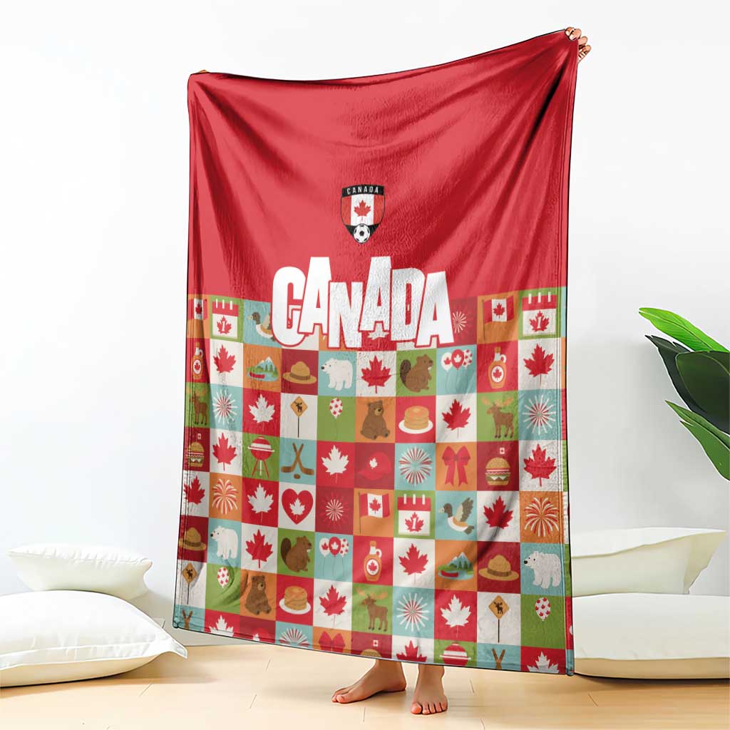 Canada Football Blanket Patchwork Icons and Maple Leaf Pattern - Wonder Print Shop