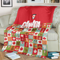 Canada Football Blanket Patchwork Icons and Maple Leaf Pattern - Wonder Print Shop