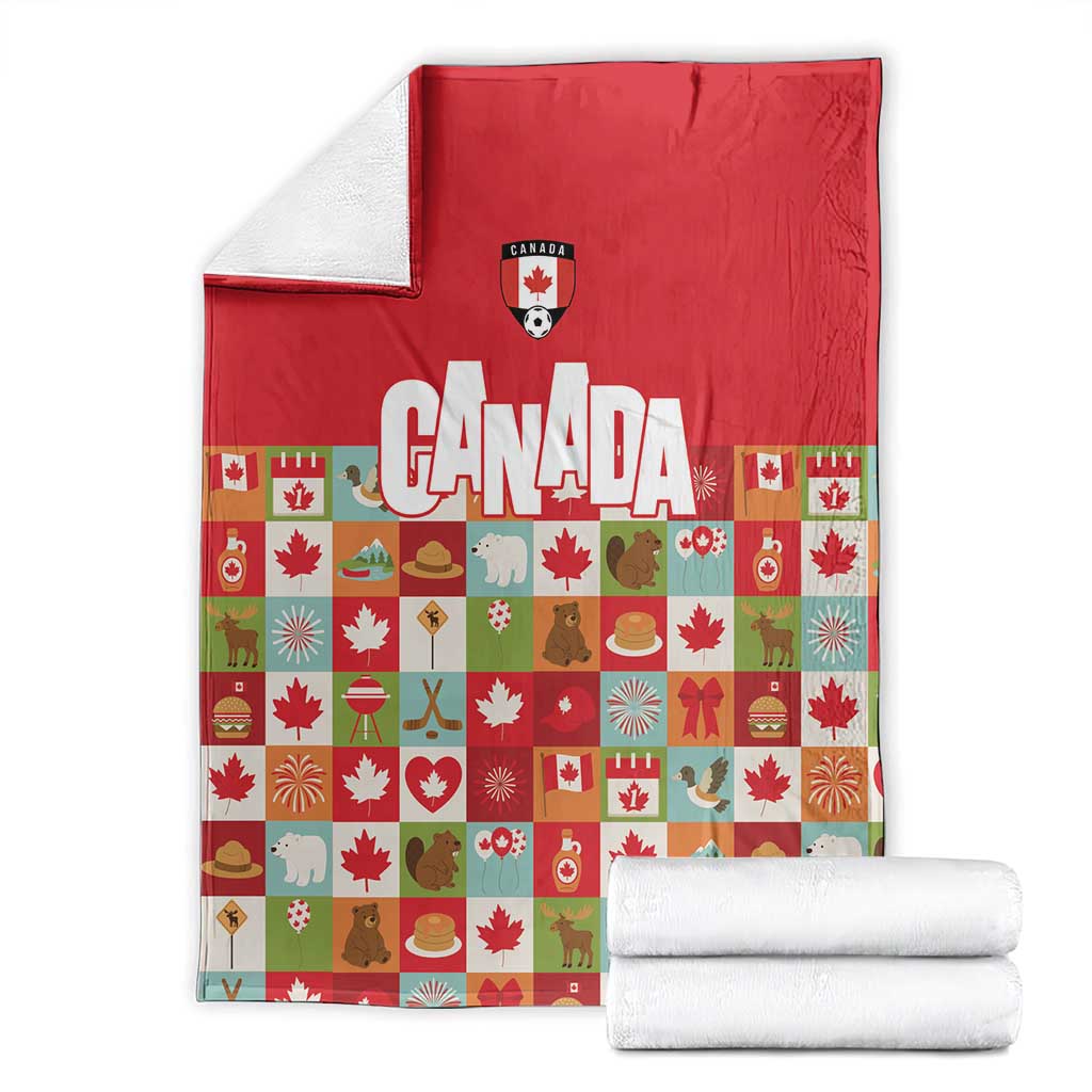 Canada Football Blanket Patchwork Icons and Maple Leaf Pattern - Wonder Print Shop