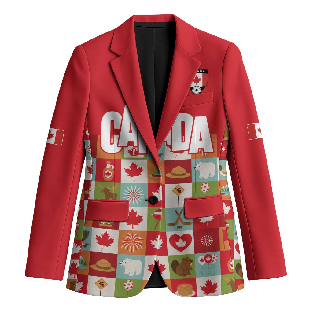 Canada Football Blazer Patchwork Icons and Maple Leaf Pattern - Wonder Print Shop