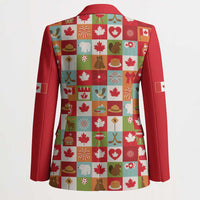 Canada Football Blazer Patchwork Icons and Maple Leaf Pattern - Wonder Print Shop
