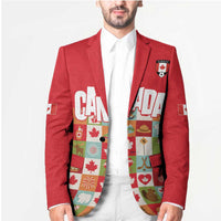 Canada Football Blazer Patchwork Icons and Maple Leaf Pattern - Wonder Print Shop