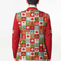Canada Football Blazer Patchwork Icons and Maple Leaf Pattern - Wonder Print Shop