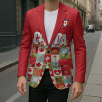 Canada Football Blazer Patchwork Icons and Maple Leaf Pattern - Wonder Print Shop