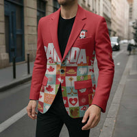 Canada Football Blazer Patchwork Icons and Maple Leaf Pattern - Wonder Print Shop