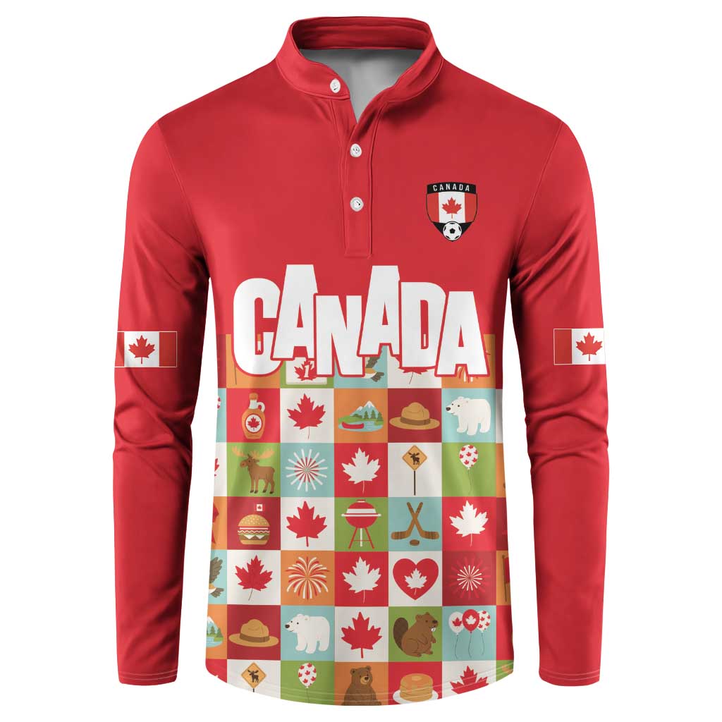 Canada Football Button Sweatshirt Patchwork Icons and Maple Leaf Pattern - Wonder Print Shop