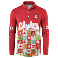 Canada Football Button Sweatshirt Patchwork Icons and Maple Leaf Pattern - Wonder Print Shop