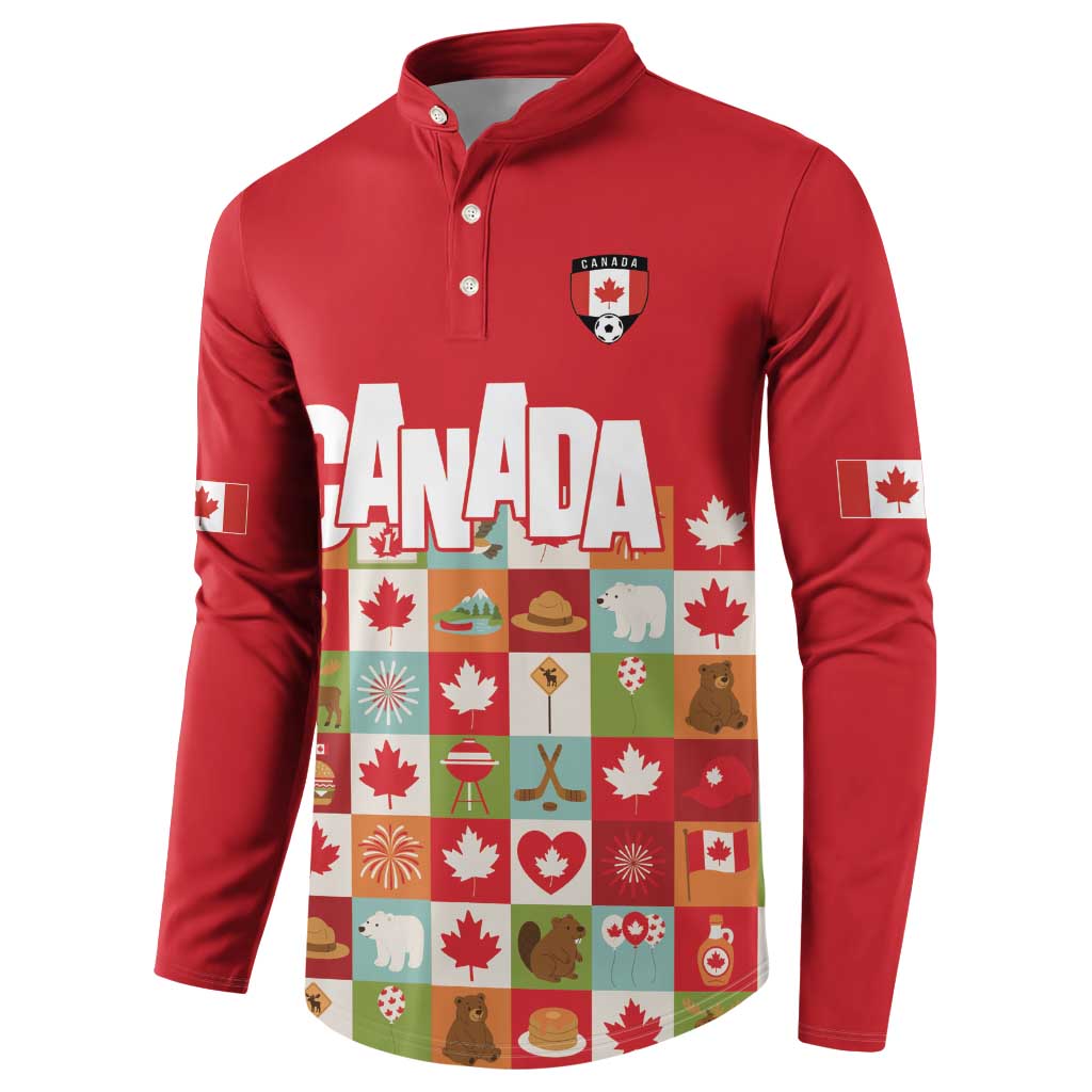 Canada Football Button Sweatshirt Patchwork Icons and Maple Leaf Pattern - Wonder Print Shop