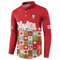 Canada Football Button Sweatshirt Patchwork Icons and Maple Leaf Pattern - Wonder Print Shop