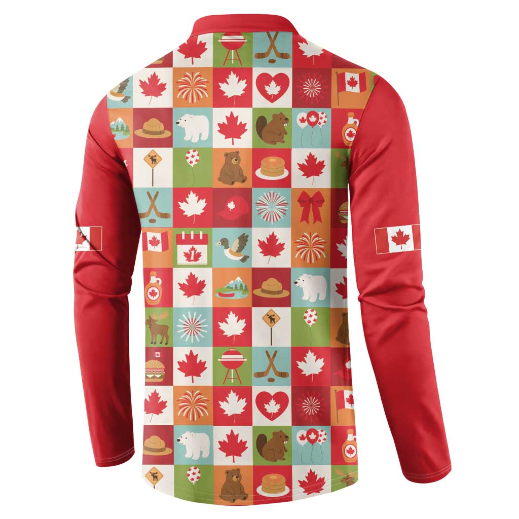 Canada Football Button Sweatshirt Patchwork Icons and Maple Leaf Pattern - Wonder Print Shop