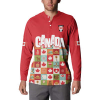 Canada Football Button Sweatshirt Patchwork Icons and Maple Leaf Pattern - Wonder Print Shop
