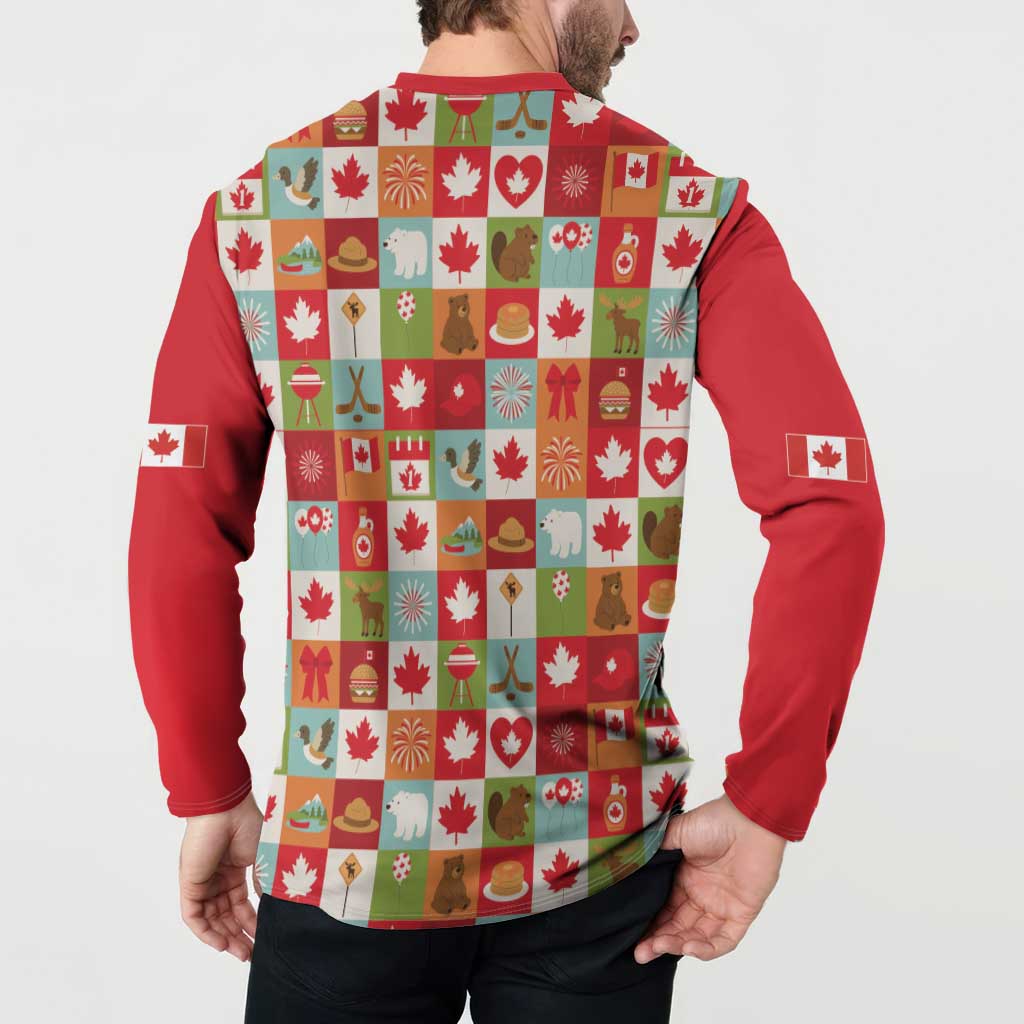 Canada Football Button Sweatshirt Patchwork Icons and Maple Leaf Pattern - Wonder Print Shop
