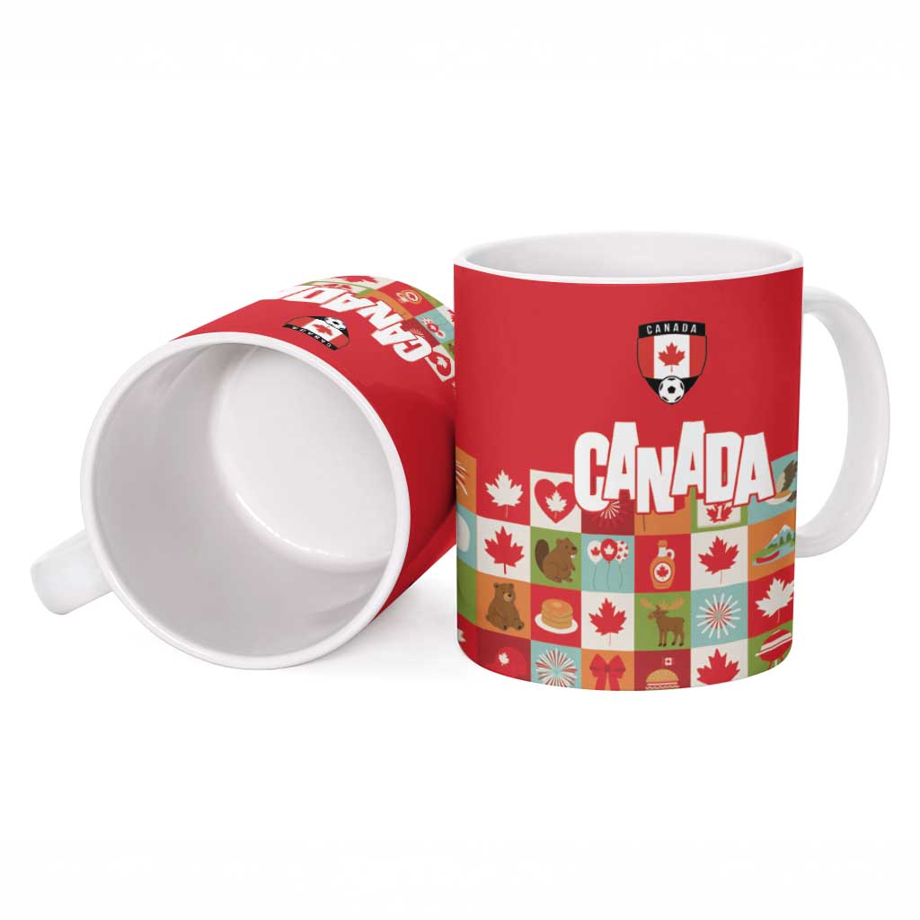 Canada Football Ceramic Mug Patchwork Icons and Maple Leaf Pattern - Wonder Print Shop