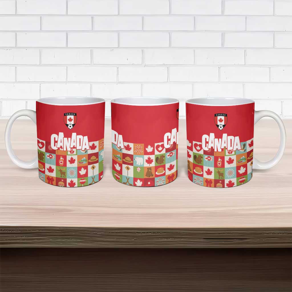 Canada Football Ceramic Mug Patchwork Icons and Maple Leaf Pattern - Wonder Print Shop
