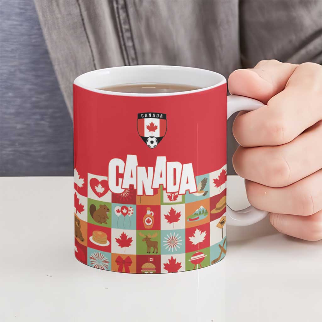 Canada Football Ceramic Mug Patchwork Icons and Maple Leaf Pattern - Wonder Print Shop