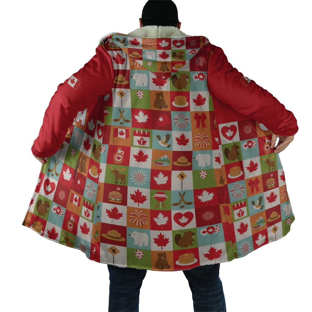 Canada Football Cloak Patchwork Icons and Maple Leaf Pattern - Wonder Print Shop