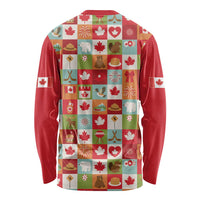 Canada Football Long Sleeve Shirt Patchwork Icons and Maple Leaf Pattern - Wonder Print Shop