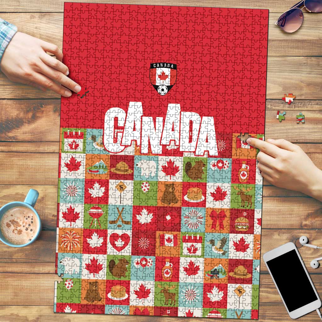 Canada Football Puzzle Patchwork Icons and Maple Leaf Pattern - Wonder Print Shop