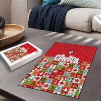 Canada Football Puzzle Patchwork Icons and Maple Leaf Pattern - Wonder Print Shop