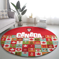 Canada Football Round Carpet Patchwork Icons and Maple Leaf Pattern - Wonder Print Shop