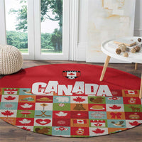 Canada Football Round Carpet Patchwork Icons and Maple Leaf Pattern - Wonder Print Shop
