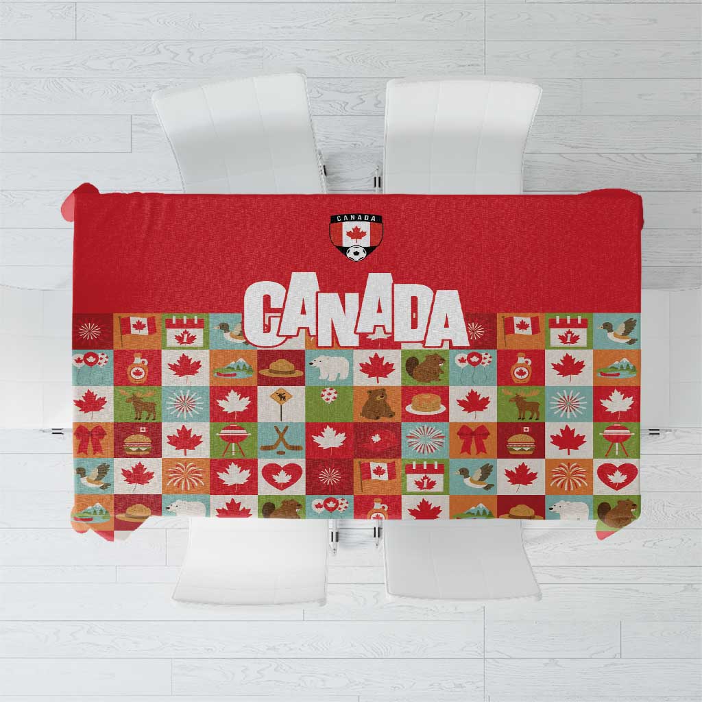 Canada Football Tablecloth Patchwork Icons and Maple Leaf Pattern - Wonder Print Shop
