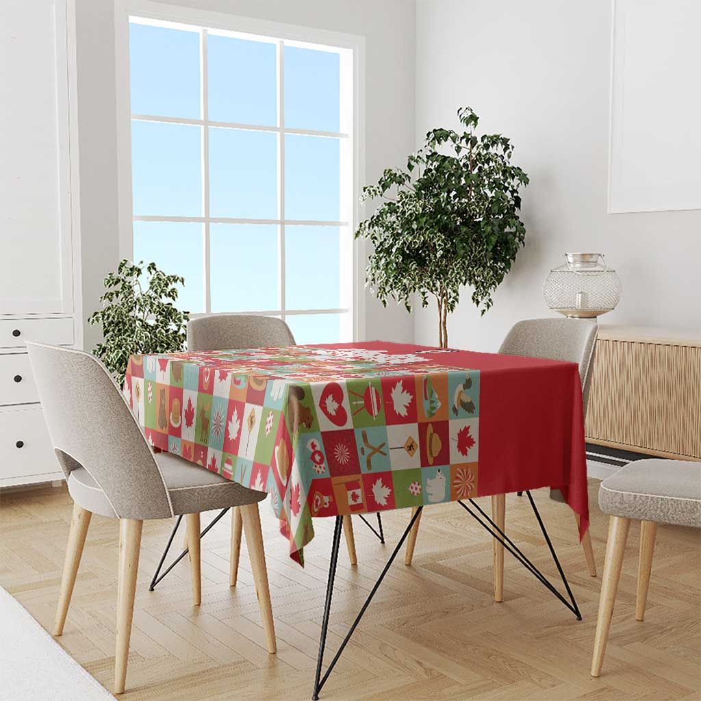 Canada Football Tablecloth Patchwork Icons and Maple Leaf Pattern - Wonder Print Shop