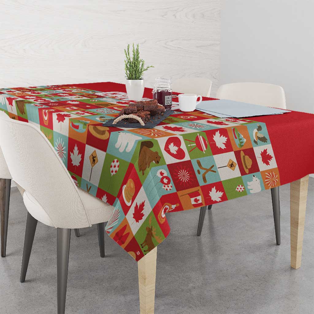 Canada Football Tablecloth Patchwork Icons and Maple Leaf Pattern - Wonder Print Shop