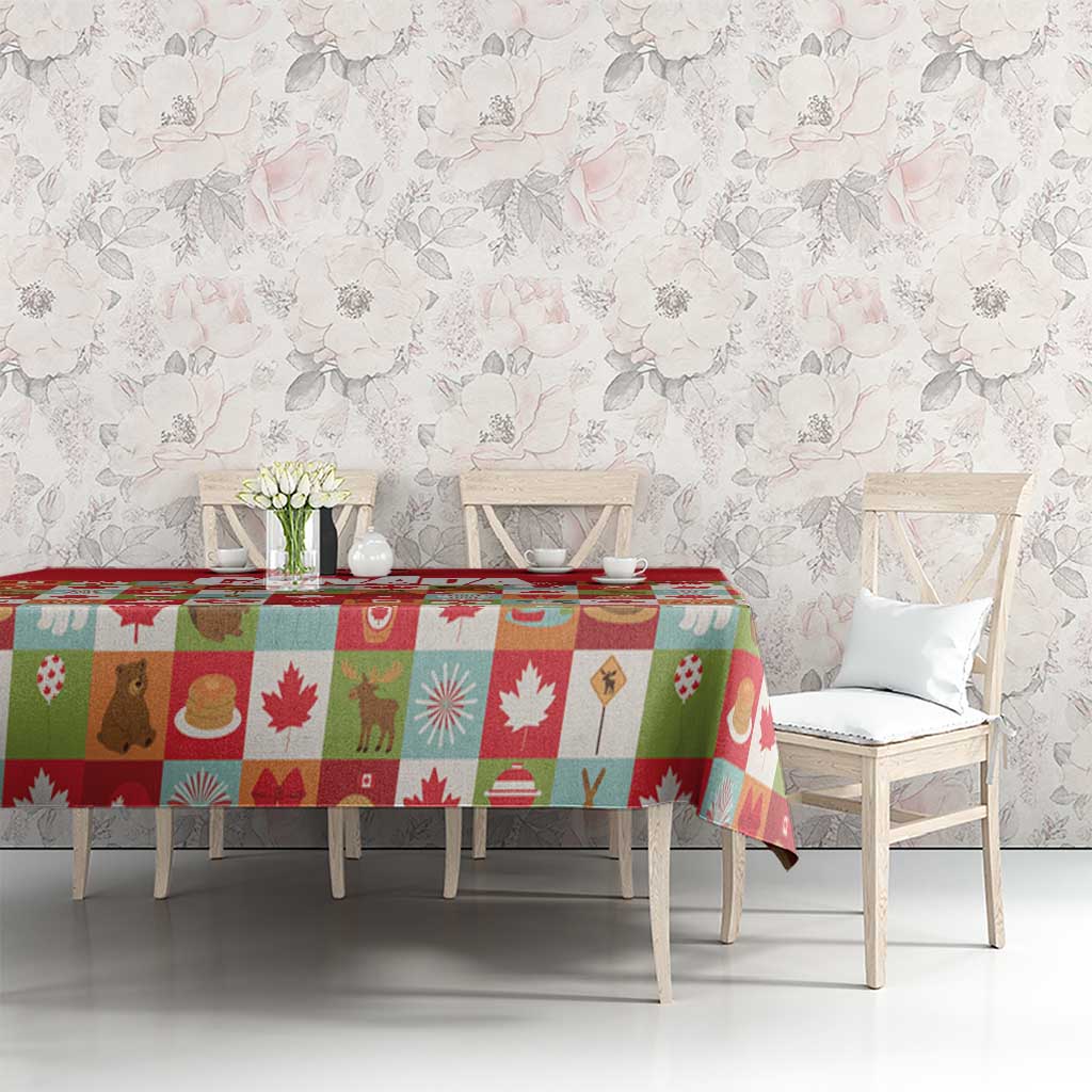 Canada Football Tablecloth Patchwork Icons and Maple Leaf Pattern - Wonder Print Shop