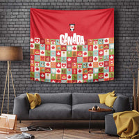 Canada Football Tapestry Patchwork Icons and Maple Leaf Pattern - Wonder Print Shop
