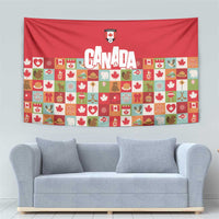 Canada Football Tapestry Patchwork Icons and Maple Leaf Pattern - Wonder Print Shop