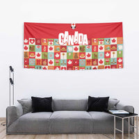 Canada Football Tapestry Patchwork Icons and Maple Leaf Pattern - Wonder Print Shop