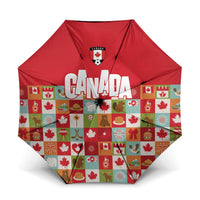 Canada Football Umbrella Patchwork Icons and Maple Leaf Pattern - Wonder Print Shop