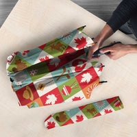 Canada Football Umbrella Patchwork Icons and Maple Leaf Pattern - Wonder Print Shop