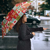 Canada Football Umbrella Patchwork Icons and Maple Leaf Pattern - Wonder Print Shop
