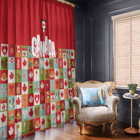 Canada Football Window Curtain Patchwork Icons and Maple Leaf Pattern - Wonder Print Shop