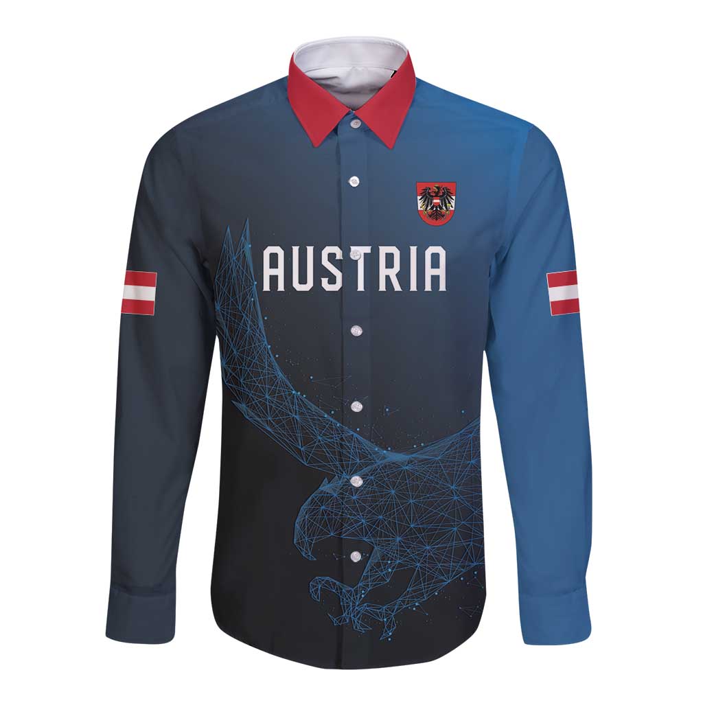 Custom World Football 2026 Austria Long Sleeve Button Shirt Das Team Go Champions Blue Version