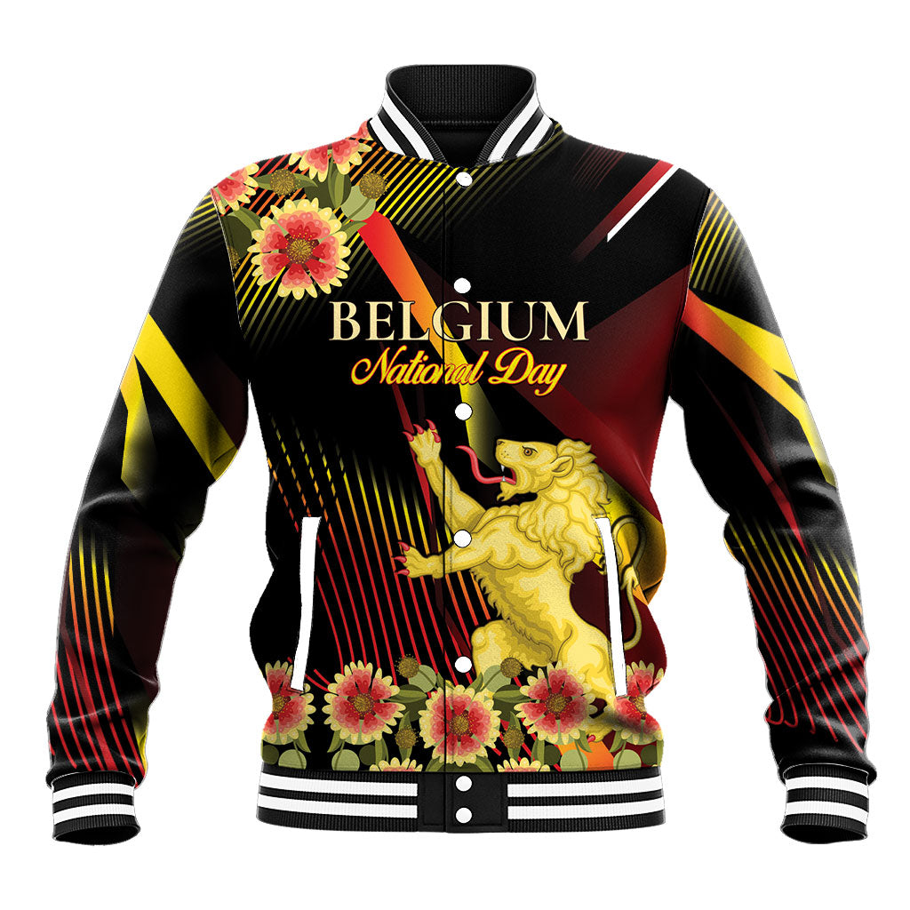 Personalized Belgium National Day Baseball Jacket Rampant Lion Gaillardia Heritage Pride