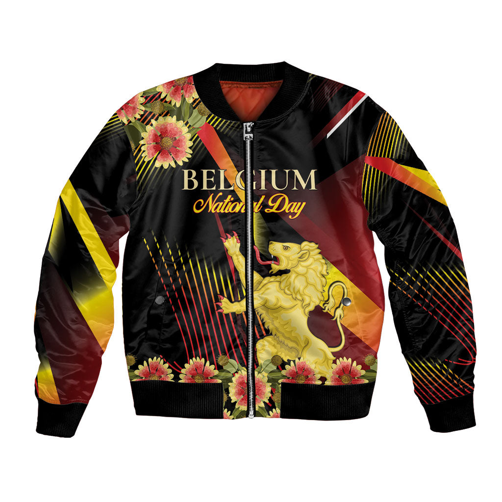 Personalized Belgium National Day Bomber Jacket Rampant Lion Gaillardia Heritage Pride