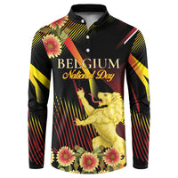 Personalized Belgium National Day Button Sweatshirt Rampant Lion Gaillardia Heritage Pride
