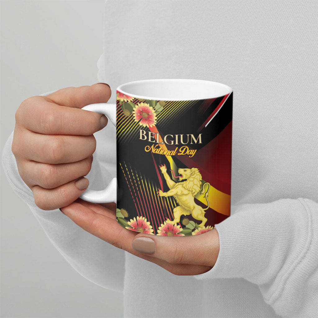 Personalized Belgium National Day Ceramic Mug Rampant Lion Gaillardia Heritage Pride