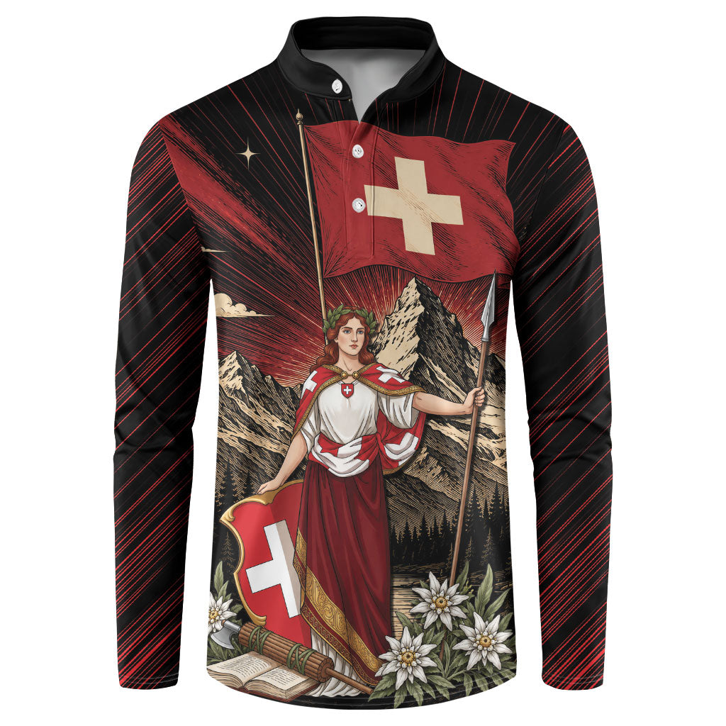 Switzerland National Day Button Sweatshirt Helvetia Alps Heritage Pride