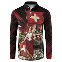 Switzerland National Day Button Sweatshirt Helvetia Alps Heritage Pride