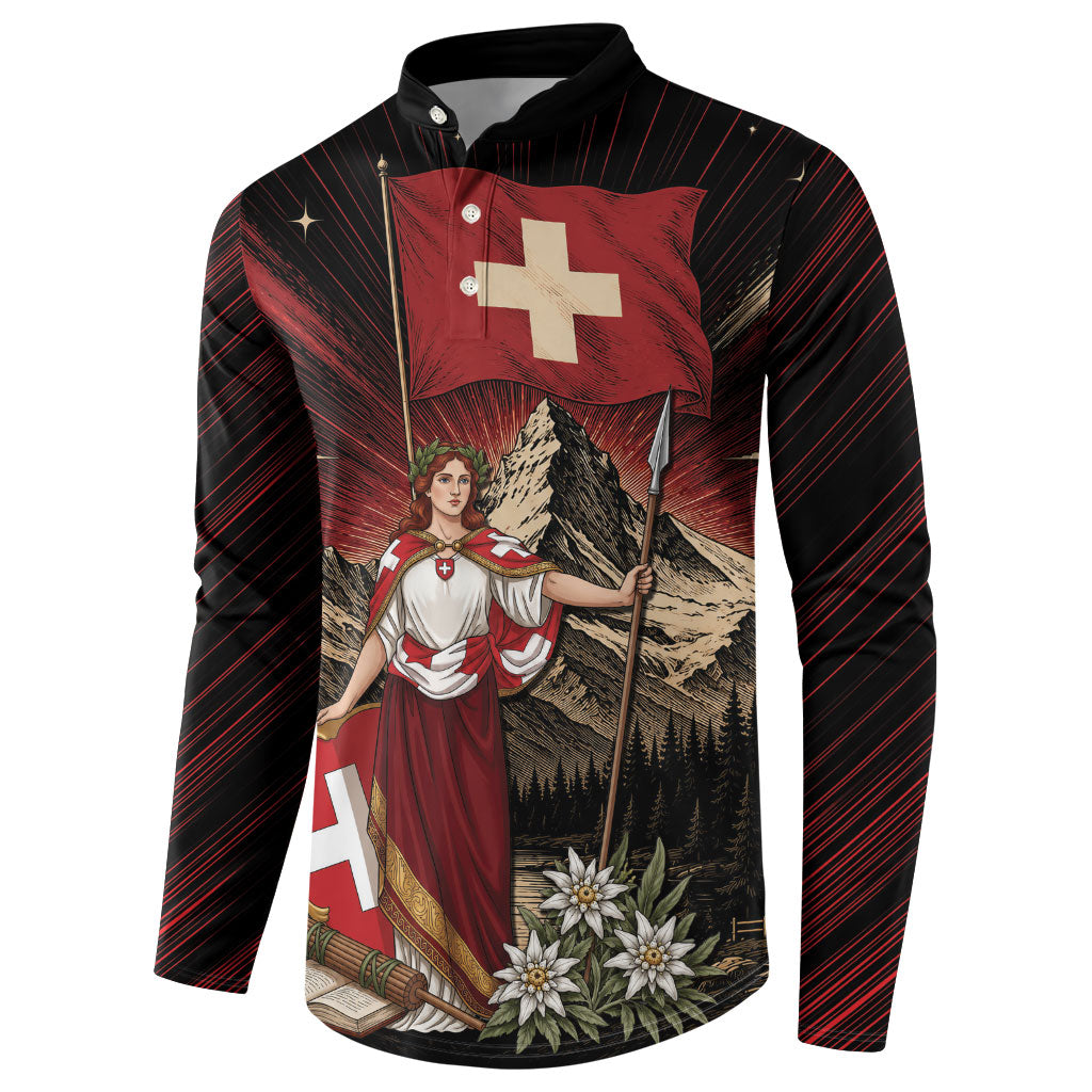 Switzerland National Day Button Sweatshirt Helvetia Alps Heritage Pride