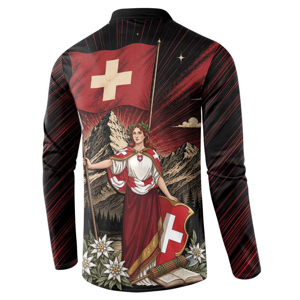 Switzerland National Day Button Sweatshirt Helvetia Alps Heritage Pride