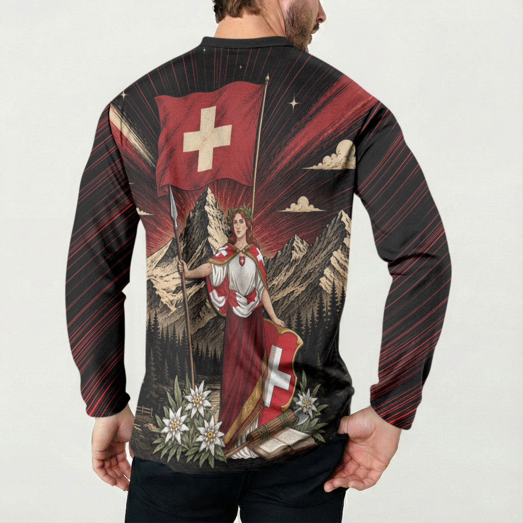 Switzerland National Day Button Sweatshirt Helvetia Alps Heritage Pride